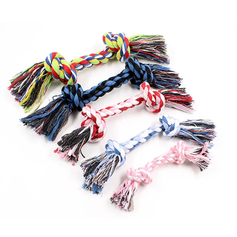 1pcs Pet Dog Puppy Double Cotton Chew knot toys pet supplies Clean teeth Durable Braided Bone Rope Random Color Pet molar toy