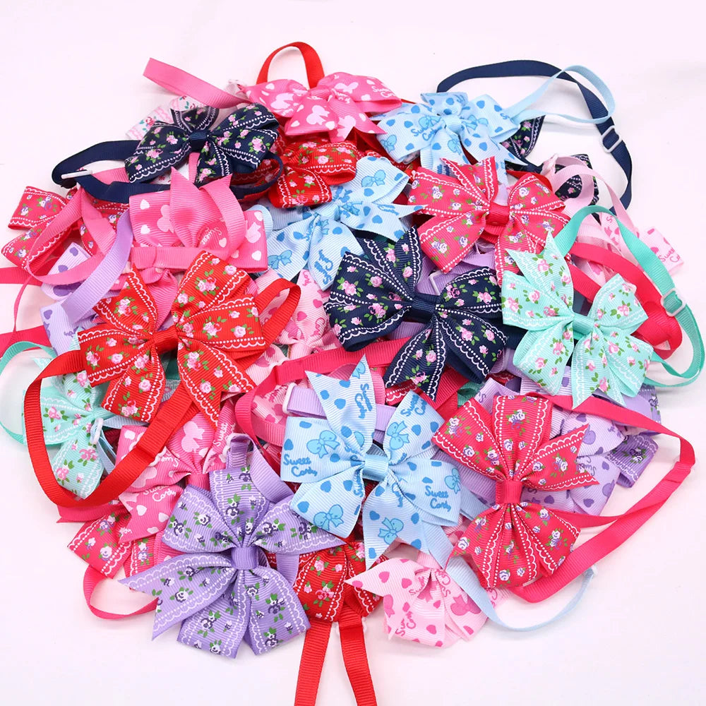 60pcs Spring Pet Puppy Dog Accessories Pet Dog Bow Tie Flower Bowknot Dog Bowtie Collar Pet Dog Grooming  Products for Small Dog