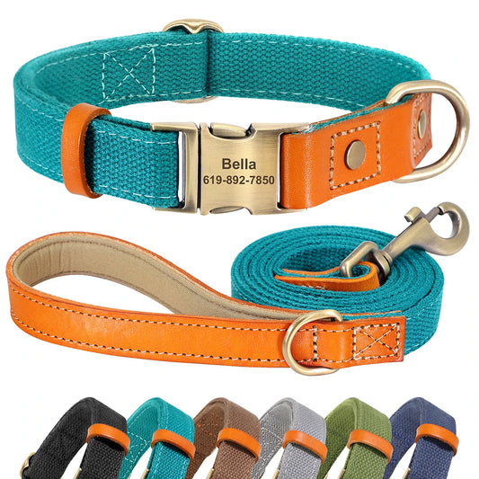 Personalized Nylon Dog Collar Leash Set