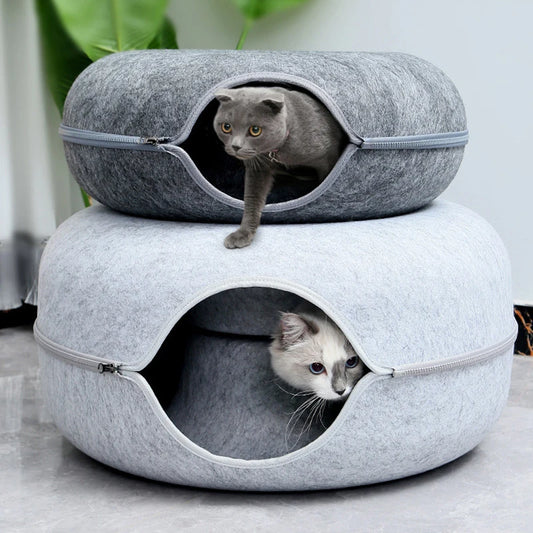 Donut Pet Cat Tunnel Interactive Play Toy Cat bed Dual Use Exercising Toy Removable Pet Products Cat Villa